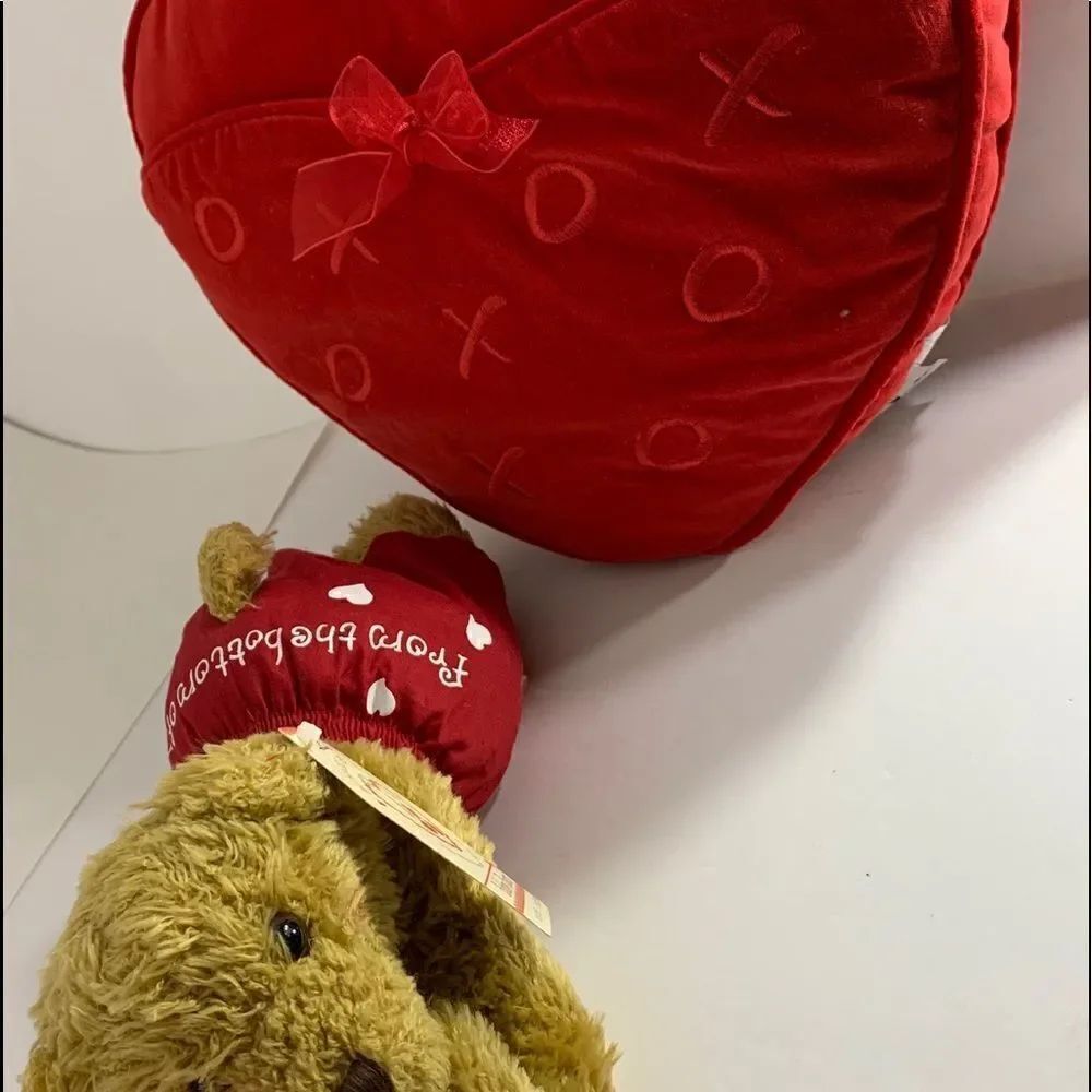 Valentines Heart Gift Pillow And Bear Holding Heart From The Bottom Of My ❤️